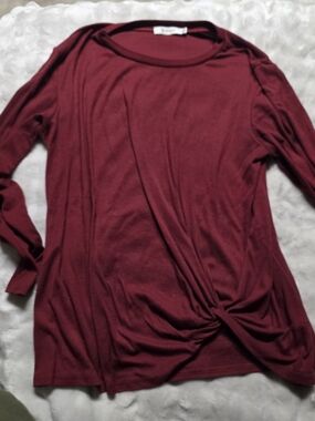 Women's Long Sleeve Twist-Knot Top - Burgundy-2xl